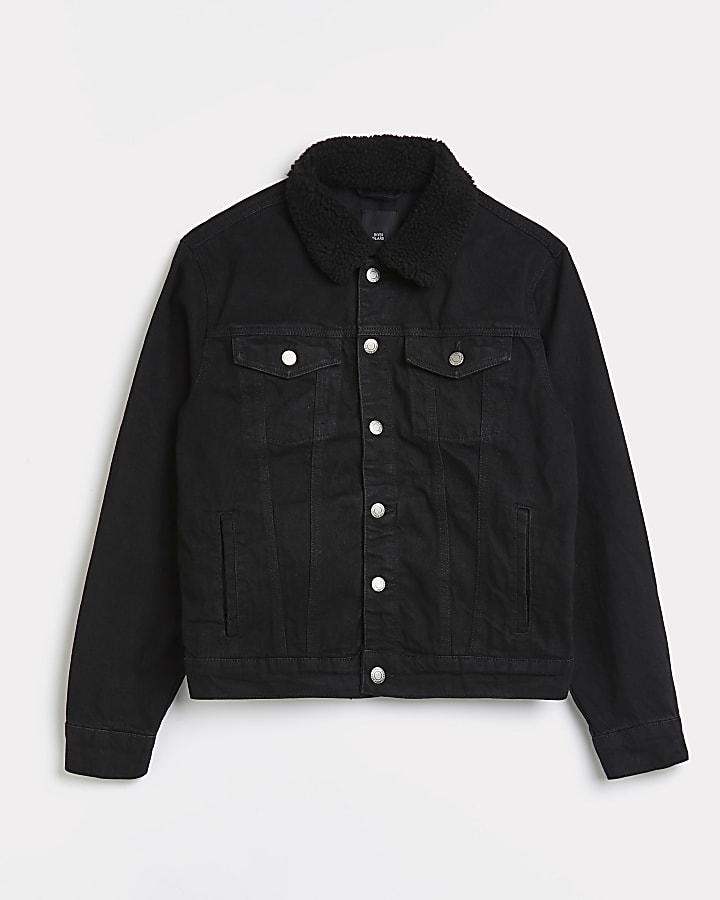 Black classic borg collar denim jacket