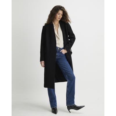 Black Clean Belted Robe Coat