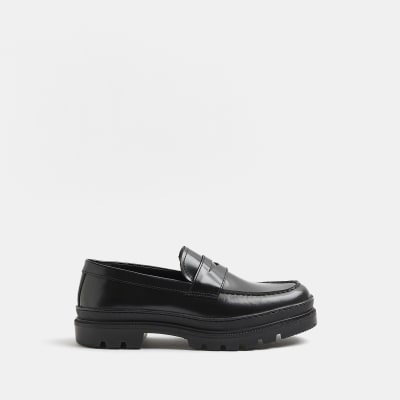 Black Cleated sole Loafers | River Island