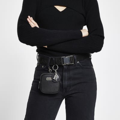 Black clip on purse belt