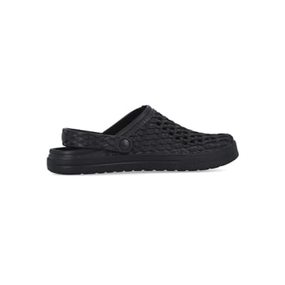 360 degree animation of product Black closed toe woven mule frame-14