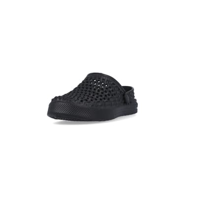 360 degree animation of product Black closed toe woven mule frame-23