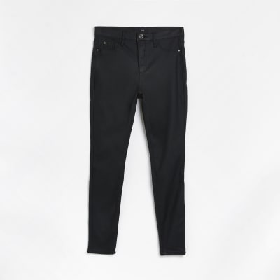 River Island Coated Denim High Rise Skinny Jeans - Black