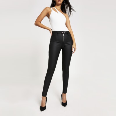 river island black coated jeans