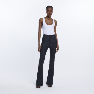 Black high waisted coated cargo skinny jeans