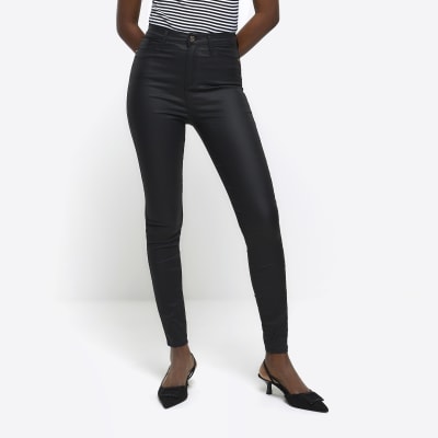 high waisted coated skinny jeans