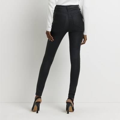 black coated high rise skinny jeans