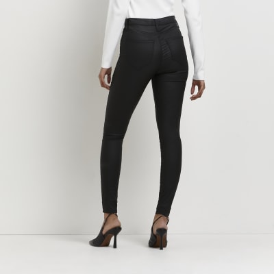 High rise coated black hot sale jeans