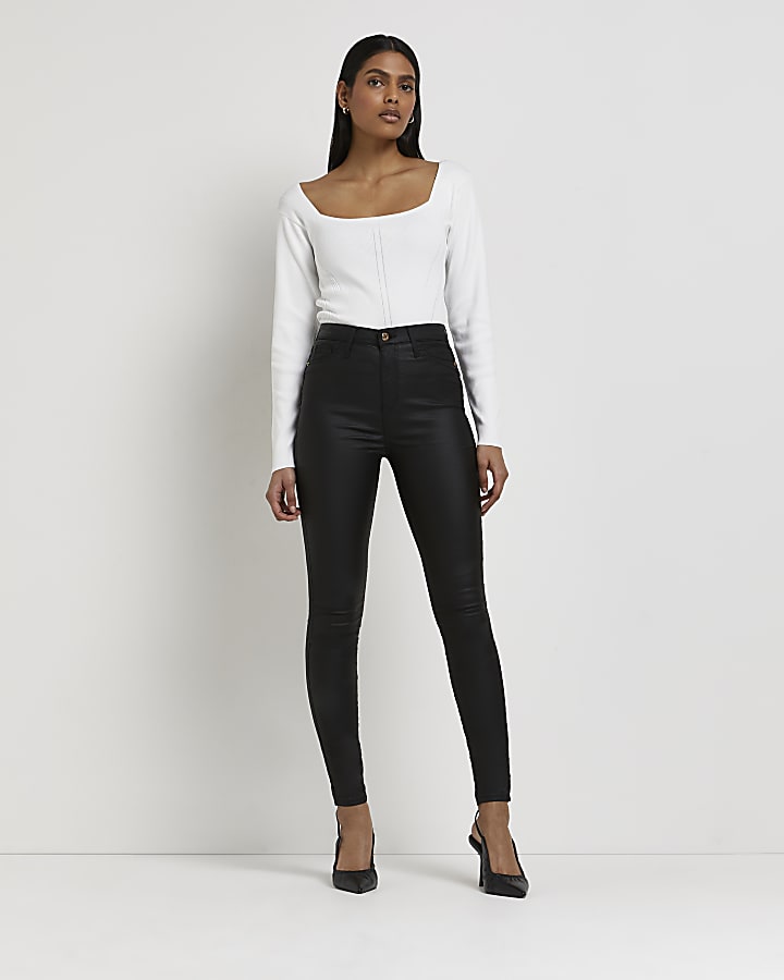Black coated high waisted skinny jeans