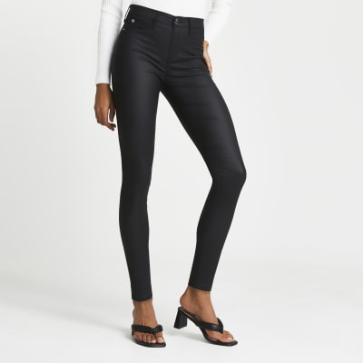 river island black coated jeans