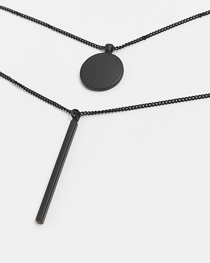 Black Coin and Stick Drop Necklace