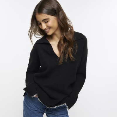 Black collared jumper best sale