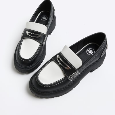 Black colour block chunky loafers