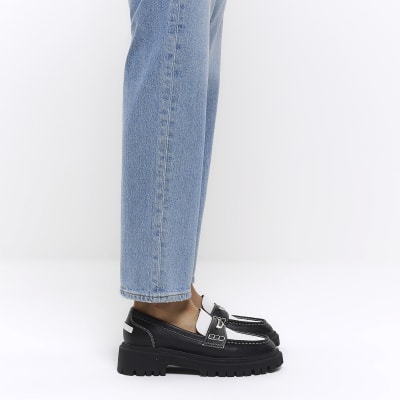 Black colour block chunky loafers