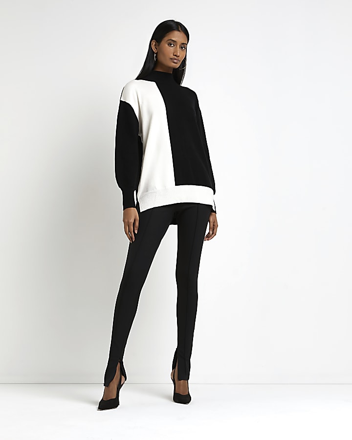 Black colour block knitted jumper