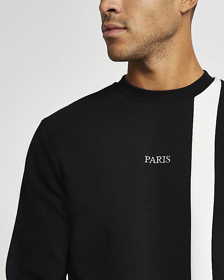 Black colour block slim fit sweatshirt
