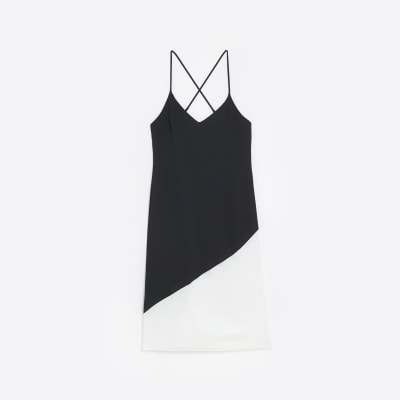 Black colour block slip midi dress