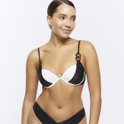 Black Colour Bock Plunge Bikini Top River Island 5271