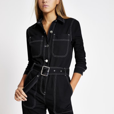 black contrast stitch jumpsuit
