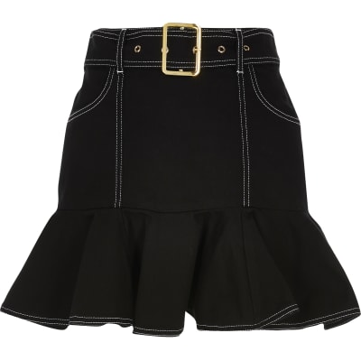 river island black denim skirt