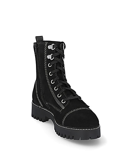 360 degree animation of product Black contrast stitch lace flat ankle boots frame-19