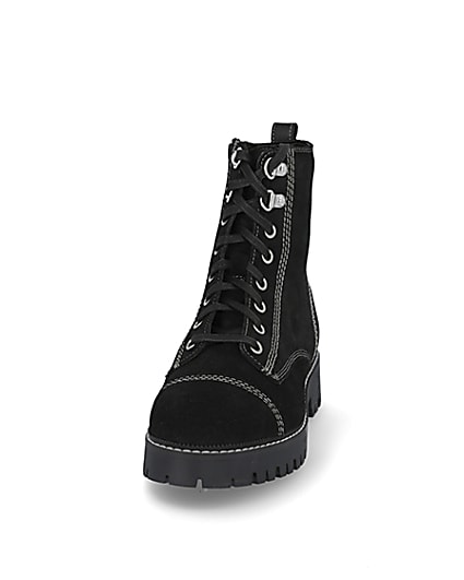 360 degree animation of product Black contrast stitch lace flat ankle boots frame-22