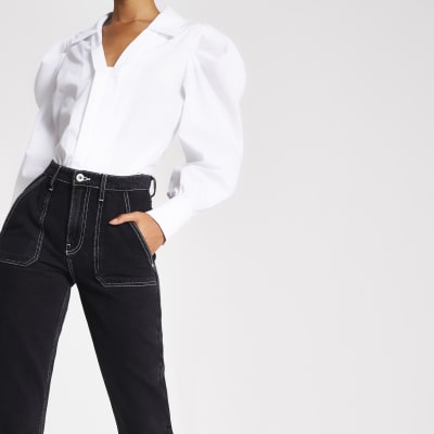 white stitching black jeans