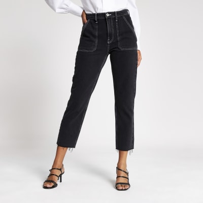 contrast stitch black pants