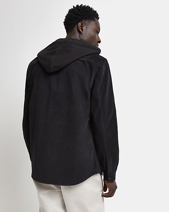 Black corduroy regular fit hooded Overshirt