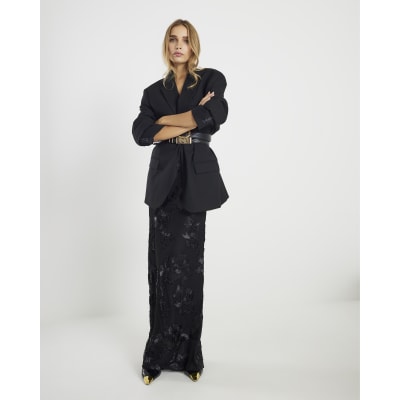 Black Cornelli Floral Embroidered Maxi Skirt