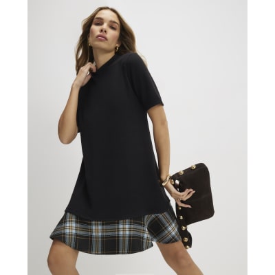 Black Cosy Check Hem Mini Dress