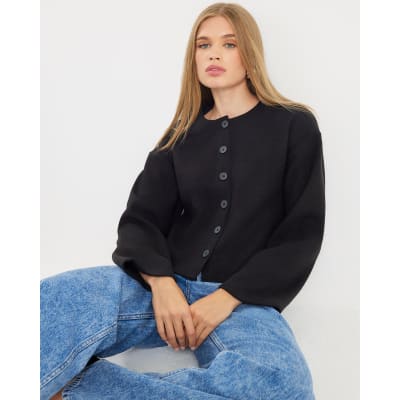 Black Cosy Long Sleeve Button Up Cardigan