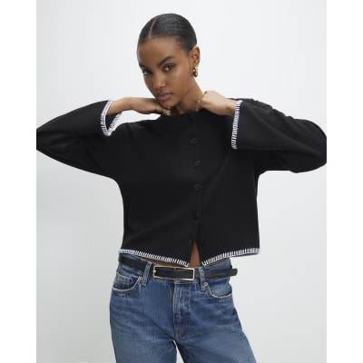 Black Cotton blend Cosy Whipstitch Cardigan