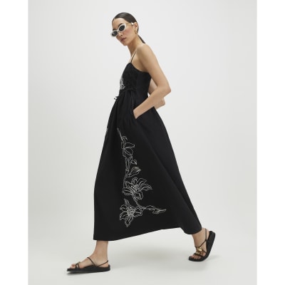 knee length dresses for ladies River Island Black Sequin Floral Bodycon Maxi Dress