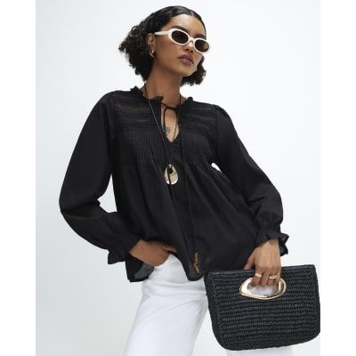 Cotton Lace Yoke Pintuck Blouse
