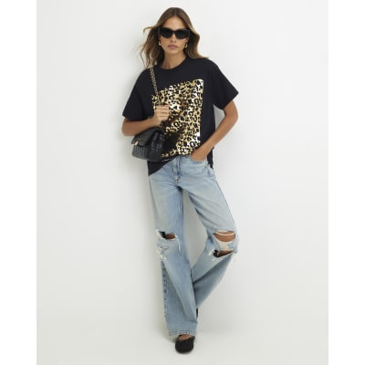 Cotton Leopard Print Foil T Shirt