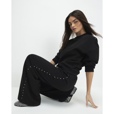 Black Cotton Studded Sweatshirt
