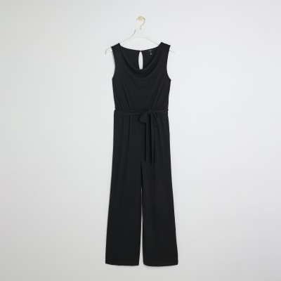 Black cowl neck belted jumpsuit River Island