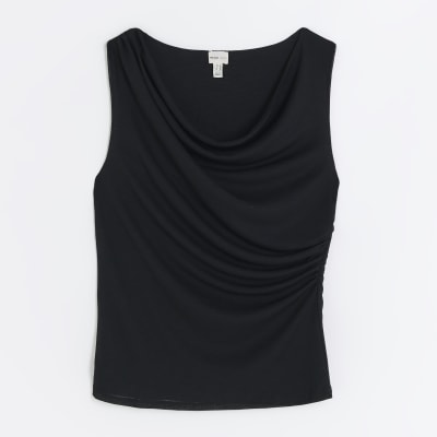 Black cowl neck tank top | River Island