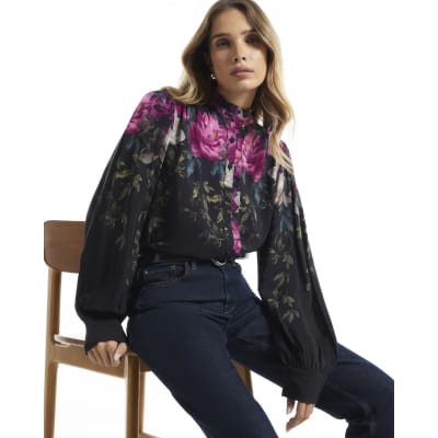 Crepe Floral Print Femme Blouse