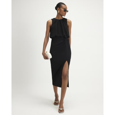 Crew Neck Ruched Side Midi dress