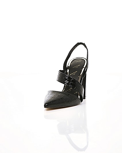 360 degree animation of product Black croc asymmetric block heel court shoes frame-2