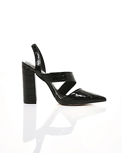 360 degree animation of product Black croc asymmetric block heel court shoes frame-9