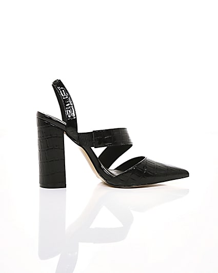 360 degree animation of product Black croc asymmetric block heel court shoes frame-10