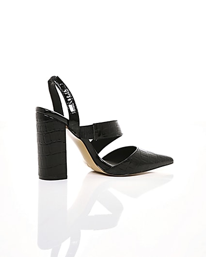 360 degree animation of product Black croc asymmetric block heel court shoes frame-11
