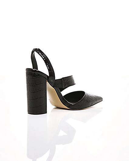360 degree animation of product Black croc asymmetric block heel court shoes frame-12