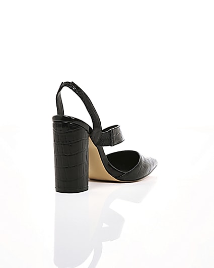 360 degree animation of product Black croc asymmetric block heel court shoes frame-13