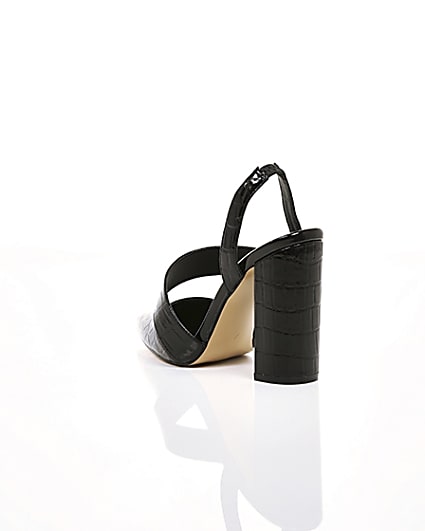 360 degree animation of product Black croc asymmetric block heel court shoes frame-18