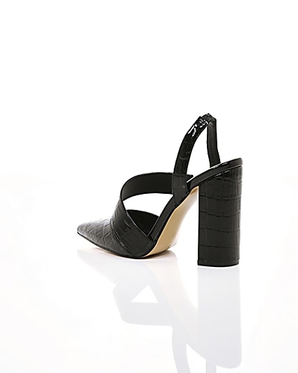 360 degree animation of product Black croc asymmetric block heel court shoes frame-19