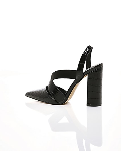 360 degree animation of product Black croc asymmetric block heel court shoes frame-20